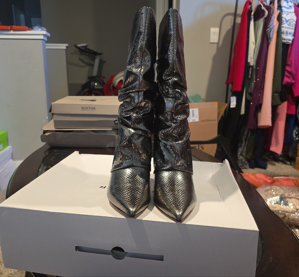 Marc Fisher Metallic Black Pointed-Toe Slouch Boots - Picture 4 of 15